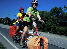 photograph taken of my 9-year-old daughter and myself on the final day of our 7-week solo tandem tour in 2000