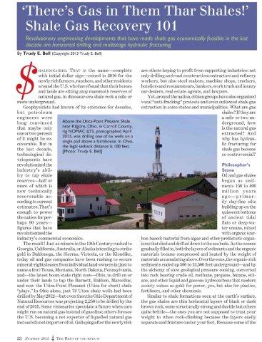 researched and wrote 7.5-page article on hydraulic fracturing - a primer on the technology and controversies, published summer 2013 in The Bent c