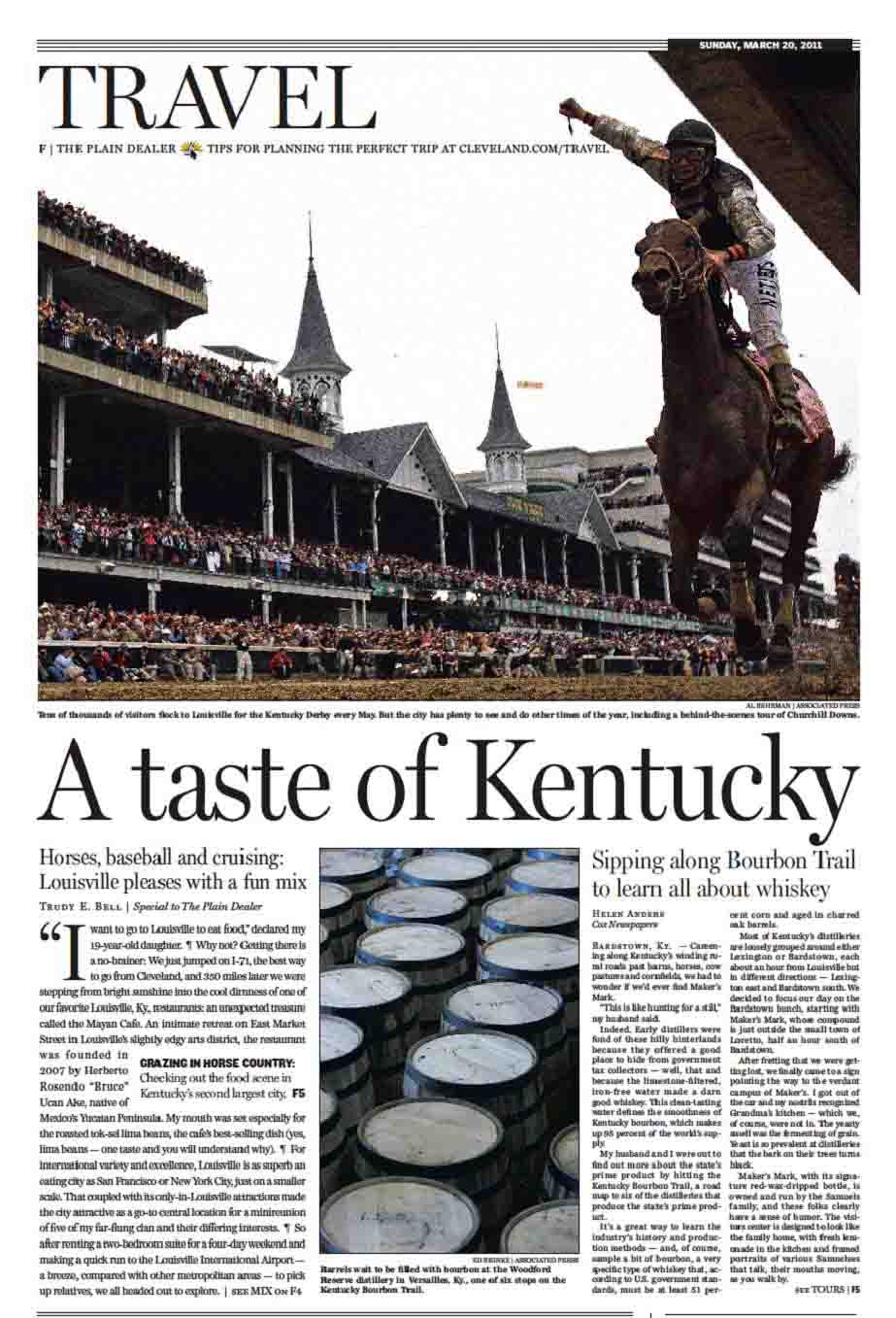 Sunday Travel cover feature on Louisville, The Plain Dealer, March 2011