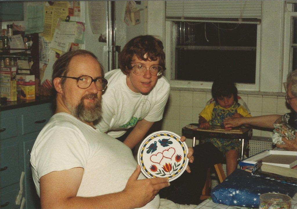 Craig and I opening wedding gifts October 1993 - 3-yr-old Roxana and Arabella Bell