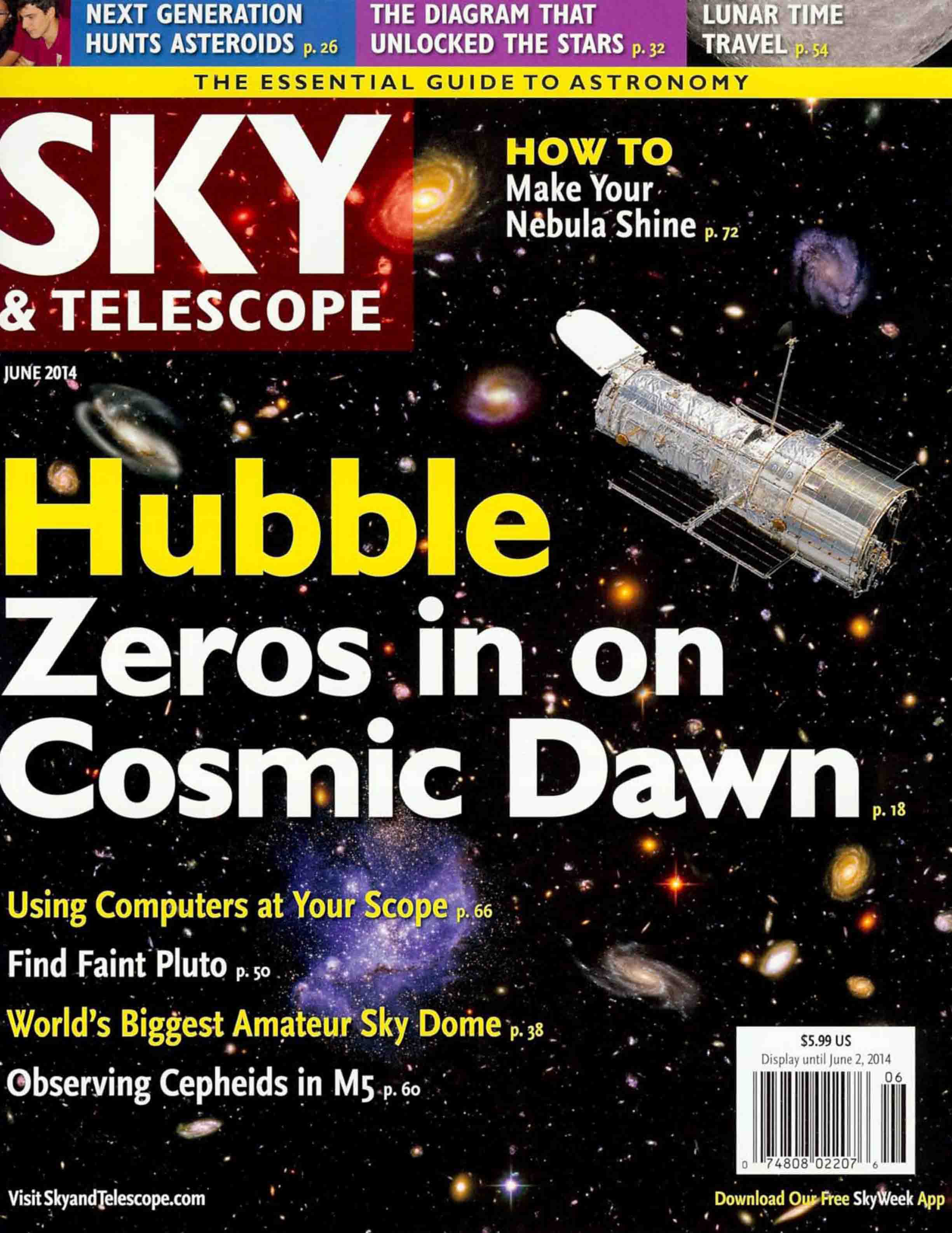 “Staring Back to Cosmic Dawn,” cover story about CANDELS; wrote with Sandra M. Faber, Henry C. Ferguson, David C. Koo, and Joel R. Primack. Sky & Telescope, June 2014